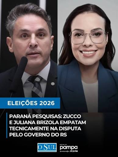Zucco e Juliana Brizola lideram disputa pelo governo do RS, aponta Paraná Pesquisas